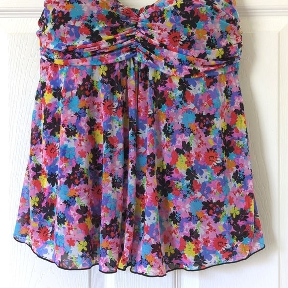 A Shore Fit Colorful Floral Mesh Sweetheart Neckline Padded Tankini Swim Top 12 - Picture 8 of 12